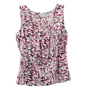 Chico's Women's Silky Sz 1 Medium Tank Top Lightweight Pink Black Gathered Front